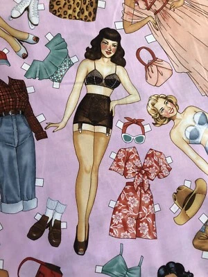 Alexander Henry Paper Doll Pinup Fabric Pink Rockabilly Lingerie Yard 40s Era - Image 1 of 4
