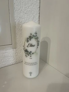 Kerze Taufkerze Name Elias Taufe Personalisiert Eukalyptus - Bild 1 von 4