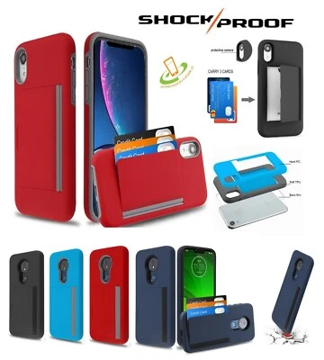 For Motorola Moto G8 PLAY Wallet Case 3 Cards Holder Rubber Hard Hybrid Cover - Image 1 of 4