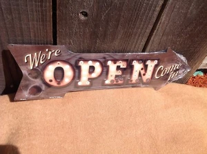 We're Open Come In This Way To Arrow Sign Directional Novelty Metal 17" x 5" - Picture 1 of 1