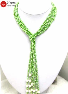 Collar barroco de perlas verde natural de 6-7 mm para mujer 3 hebras 45" de largo - Imagen 1 de 4