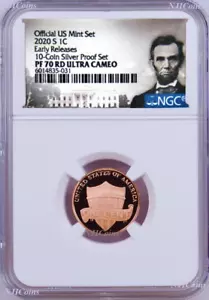 2020 S 10-coin-SILVER-proof-SET Version LINCOLN CENT Penny NGC PF70 RD ER - Picture 1 of 2