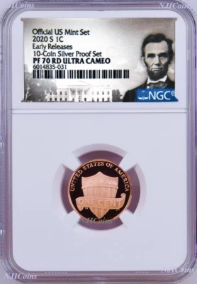 2020 S 10-coin-SILVER-proof-SET Version LINCOLN CENT Penny NGC PF70 RD ER - Image 1 of 2