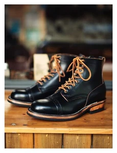 Botas artesanales de cuero de vaca para hombre con puntera de leñador estilo servicio militar - Imagen 1 de 34
