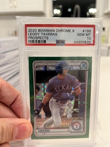 LEODY TAVERAS 2020 BOWMAN CHROME X GREEN X-FRACTOR #24/31 TEXAS RANGERS PSA 10