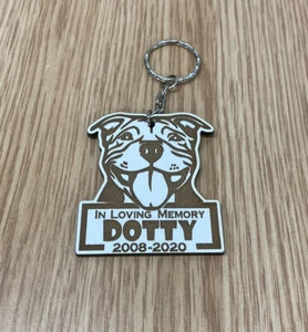 Personalised Staffordshire Bull Terrier Pet Memorial Keyring - Memory Dog Staffy - Picture 1 of 3