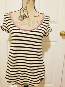 Anthropologie Akemi + Kin Top Blouse Mixed Media Textured Stripe Floral Sz Small - Picture 1 of 7