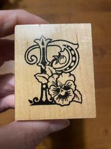 Rubber Stamp PSX F-1115 PANSY FLORAL BOTANICAL LETTER P Monogram Initial 
