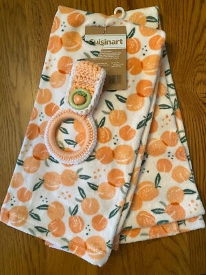 Paños de cocina/plato "MELOCOTÓN" con soporte de anillo de ganchillo (juego de 3 piezas) Foto 1 de 3