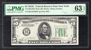 FR. 1959-BW 1934-C $5 WIDE FEDERAL RESERVE NOTE NEW YORK, NY PMG UNC-63EPQ (C) - Picture 1 of 2
