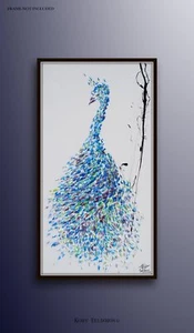 Pavo Real 55" Increíble pintura animal pájaro, original y hecha a mano, por Koby Feldmos - Imagen 1 de 4