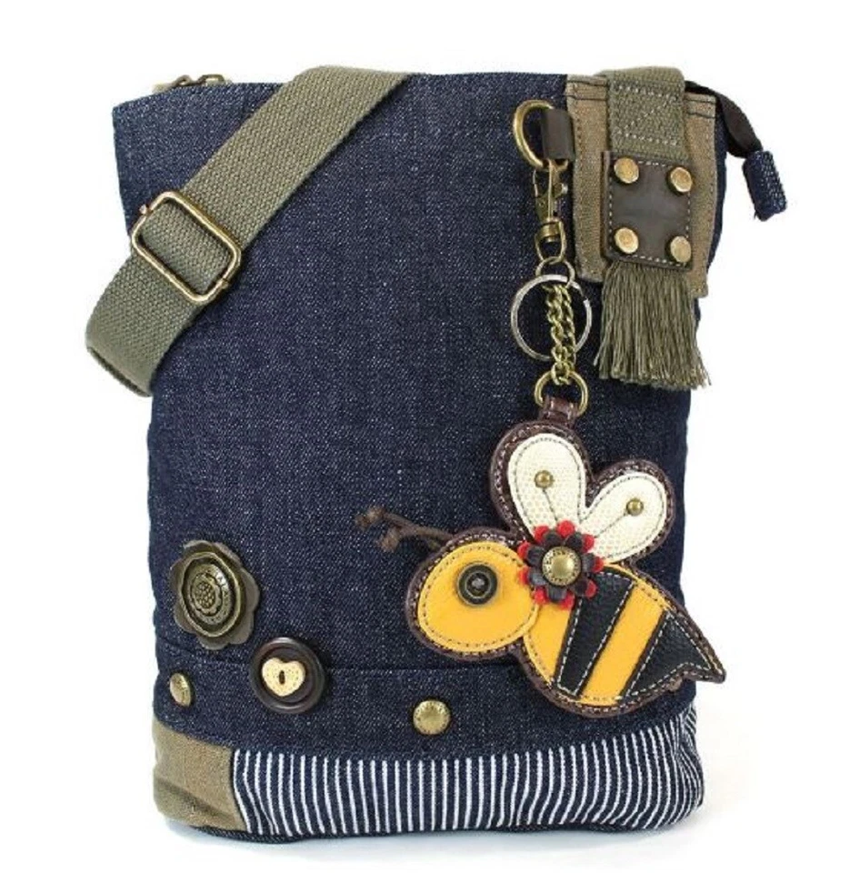 Chala Purse Handbag Denim Canvas Crossbody With Key Chain Tote Bag Bumble Bee