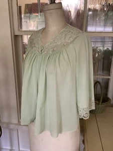 C119🌟Vintage Styline GREEN Lace & Chiffon Babydoll Peplum Sleep Jacket Size L - Picture 1 of 12