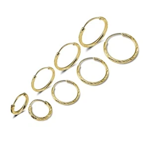 Yellow Gold Flashed Silver 10, 12, 14,  & 16mm Diamond-Cut Endless Hoop Earrings - Picture 1 of 5