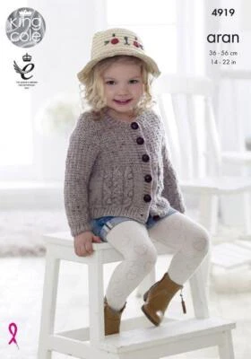 King Cole Aran Knitting Pattern Cardigan and Slipover 4919 - image 1 of 2