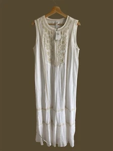 Abito lungo J Jill Whitebarly L/T bianco arricciato ricamato Lagenlook nuovo con etichette $149 - Foto 1 di 12