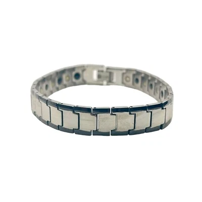 Pulsera de tungsteno clásica plateada negra de dos tonos de eslabones rectangulares para hombre Foto 1 de 4