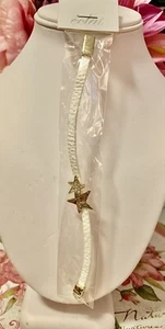 Bracelet w/White Leatherette Band/Magnetic Closure/Gold Colored Stars - Picture 1 of 7
