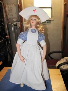 Vintage Old Nurse Uniform Doll Blonde Hair - Picture 1 of 5