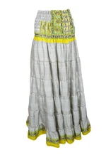 Boho Gypsy Hippy Gray Beach Skirts Strapless Dress Printed Recycled Sari Skirt
