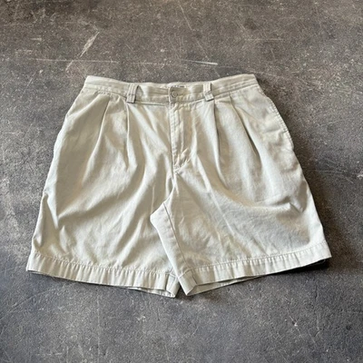 Vintage 90s Structure Pleated Shorts Mens 36 Tan Khaki Beige Minimalist 8" - Image 1 of 4
