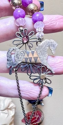 MARAVILLOSA plata de ley de 18 quilates Collar Caballo Topacio Rosa Kuncita Púrpura Oro Foto 1 de 4