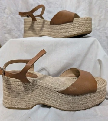 Antonio Melani Mujer 9.5M Cuero Tostado Correa Tobillo Alpargata Plataforma Cuña Foto 1 de 4