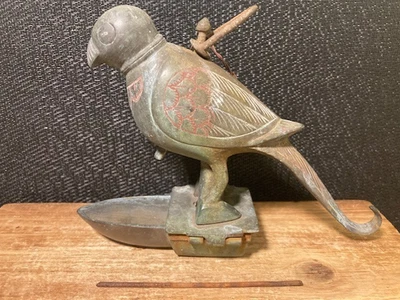 Antique Rare Indian Mughal Style Brass Parrot-Form Oil Lamp - Image 1 of 4