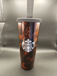 2019 Starbucks Tortoise Shell Tumbler Black Brown Cup 24oz- May Not Be Orig Lid - Picture 1 of 9