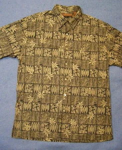 Camisa Tori Richard Hawaiana Aloha Hojas de Planta Doradas en Rejilla Algodón Césped Talla M - Imagen 1 de 8