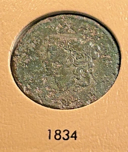 1834 Coronet Head Large Cent, Environmental Damage, Rim Damage , Well Used - Picture 1 of 5