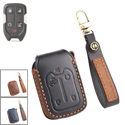 Genuine Leather Car Key Fob Case Cover Bag For Chevy Silverado SIERRA GMC ACADIA - Image 1 of 4
