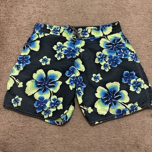 Birdwell Beach Britches Size 34 Pixelated Floral Hibiscus 6” Inseam  - Picture 1 of 6