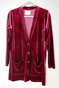 EVY’S TREE The Klara Samt Long Strickjacke Damen Gr. M Taschen Knopf Pinkish Wine - Bild 1 von 7