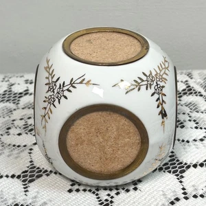 1950s Photo Cube Holder Gold Foral Trim Glass 6-Round Pics Porcelain Brass Cork - Picture 1 of 11