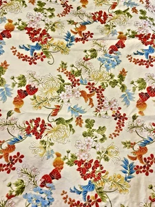 Asian Florals in Shades Blue & Red on Cream w/ Metallic Gold Accents BTFQ - Picture 1 of 5