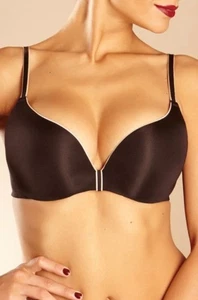 Chantelle Irresistible UK 36D Wired Pad Push Up Plunge Smooth Tshirt Black Bra - Picture 1 of 10
