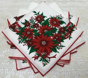 6 VTG 17” Christmas Holiday Cloth Napkins Poinsettia & Ribbon, Brazil ~READ! - Picture 1 of 10