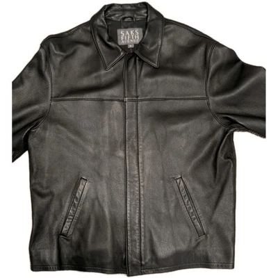 Chaqueta de cuero genuino negra Saks Fifth Avenue para hombre talla M mediana - cremallera clásica Foto 1 de 4