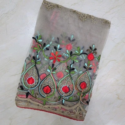 Nupcial étnico indio Punjab Phulkari tejido bordado red Dupatta bufanda hiyab  Foto 1 de 4