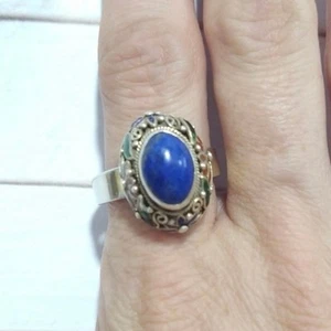 Anillo de mujer lapislázuli esmalte antiguo Art Nouveau oro vermeil plata - Imagen 1 de 15