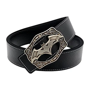 Mens Designer Leather Belt Batman Themed Bat Buckle 38mm Wide Q49 - Picture 1 of 24