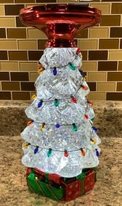 Bath & Body Works 11.25" Christmas Tree Water Globe Candle Pedestal Iridescent - Picture 1 of 12