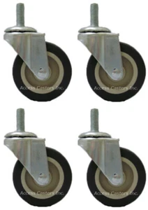 3D8PPT-61SET Set of 4, 3" Swivel Caster, Poly Wheel, 3/8 - 16 X 1 Threaded Stem - Picture 1 of 3