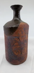 Brutalistische Studio Kunst Keramik Flasche Vase unbekanntes Markenzeichen braune Glasur 60er - Bild 1 von 9