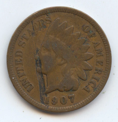 Error 1907 Indian Cent (#6490) Large Obv. Planchet Defect Cover