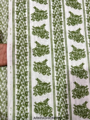 By 5 Yard Hand Block Print Handmade Cotton Indian Natural Sanganeri Print Fabric - Image 1 of 4