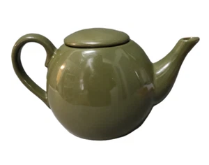 Mid-Century Modern Style Olive Green Stoneware Design-Pac Flat Lid Teapot - Picture 1 of 7