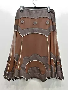 Me & You Women Brown Elastic Waist Casual Pull On Asymmetrical Net Midi Skirt M - Picture 1 of 8