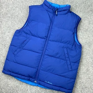 LL Bean Puffer Vest Boys Large Blue Goose Down Full Zip Jacket Reversible VTG - Bild 1 von 17
